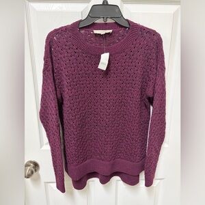 LOFT Textured Knit Sweater in Rich Plum